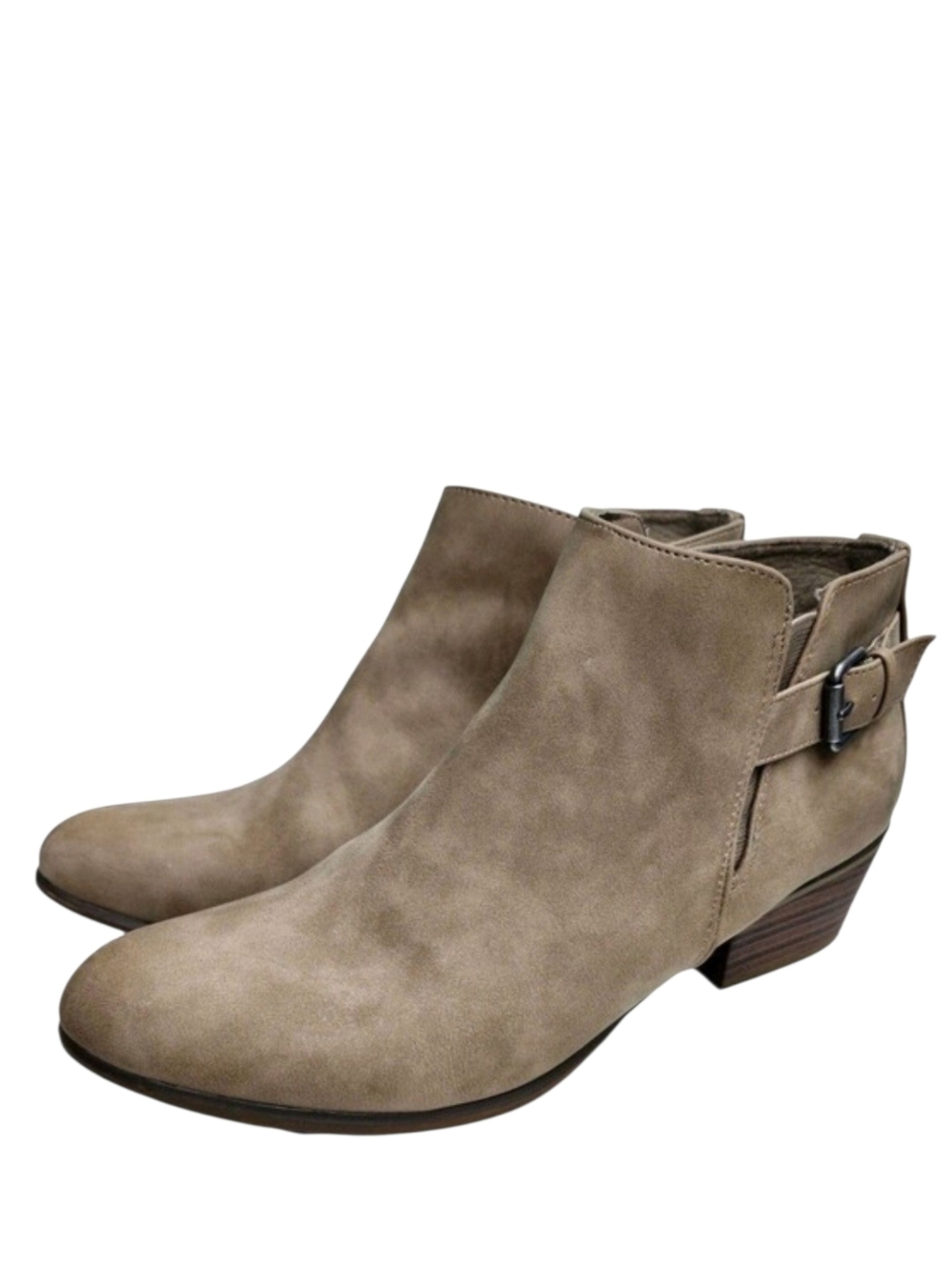 Esprit Tally Ankle Booties Womens 9.5M Taupe Faux Suede Side Zip Buckle Casual